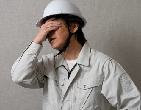 悩む作業員男性